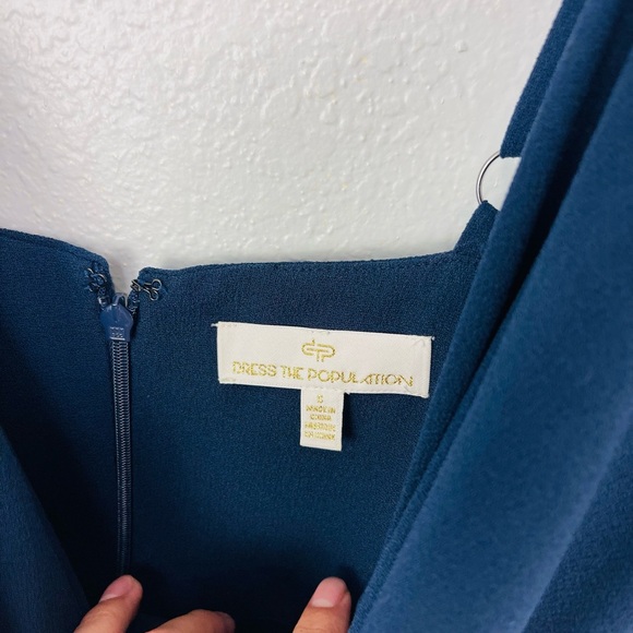 Dress the Population Navy Blue faux wrap Asymmetrical pleated dress - Picture 6 of 8